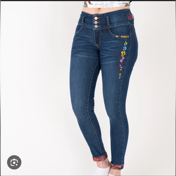 Colorful Embroidered Women's Jeans cotton handmade. - Picture 1 of 8